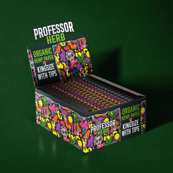 Professor Herb King Size Rolling Papers & Tips - Organic Hemp Paper (Box of 32)