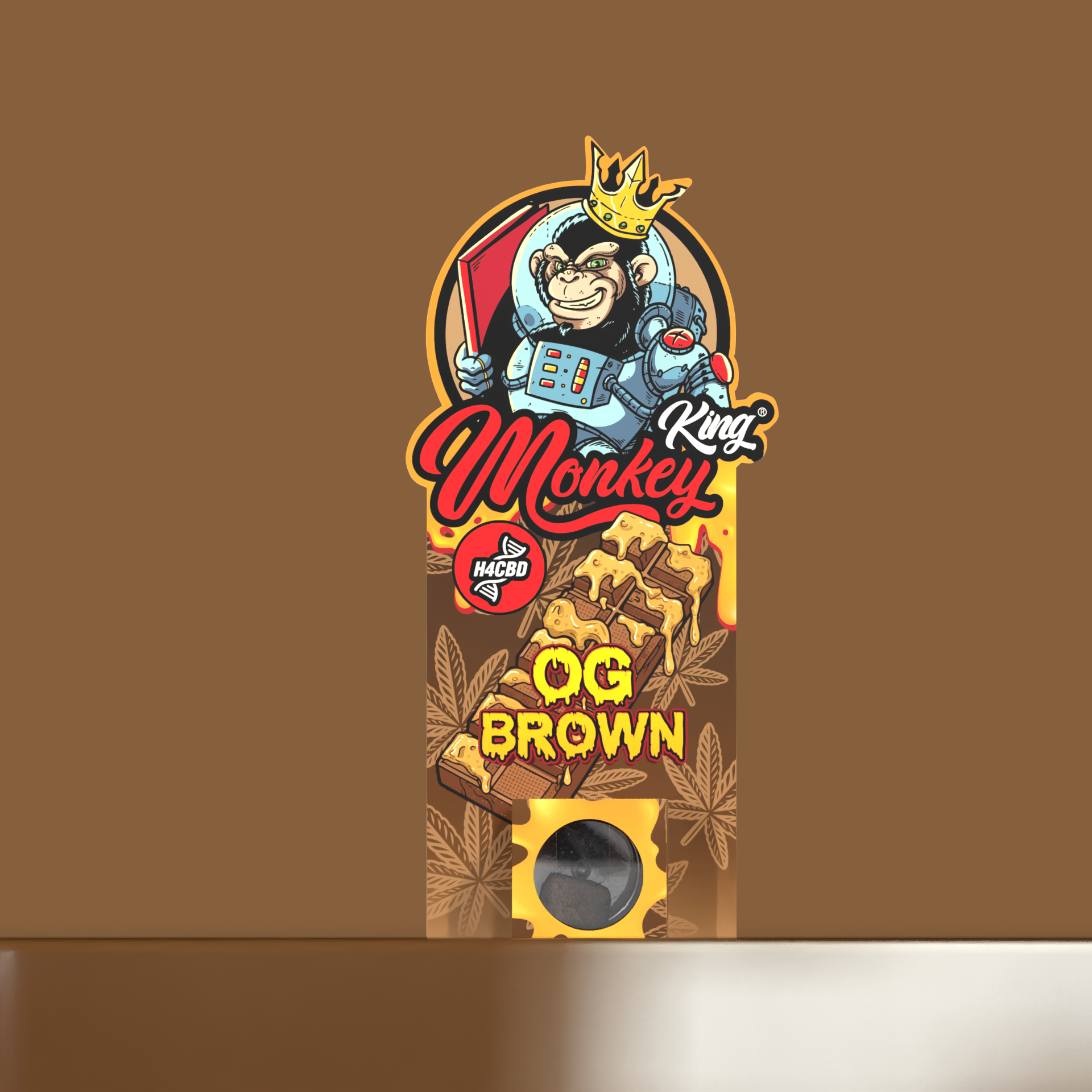 OG Brown H4CBD incense pack with brown and gold artwork on a brown backdrop